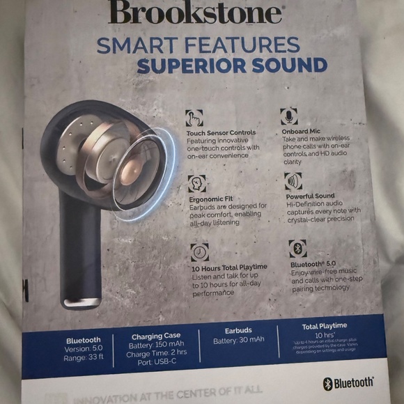 Brookstone Touch Link Pro True Wireless Earbuds - Blue - Picture 2 of 2